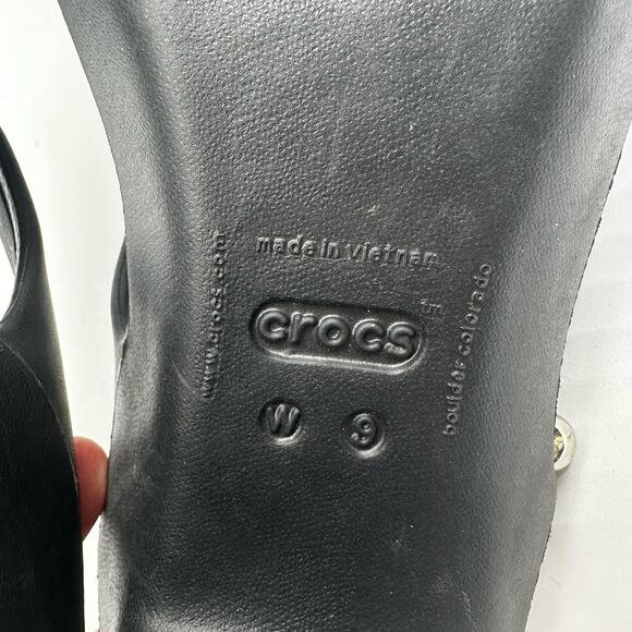 Crocs Cyprus IV Black Rhinestone Stacked Heel Sandals Women's Size 9 202267 - Picture 12 of 13